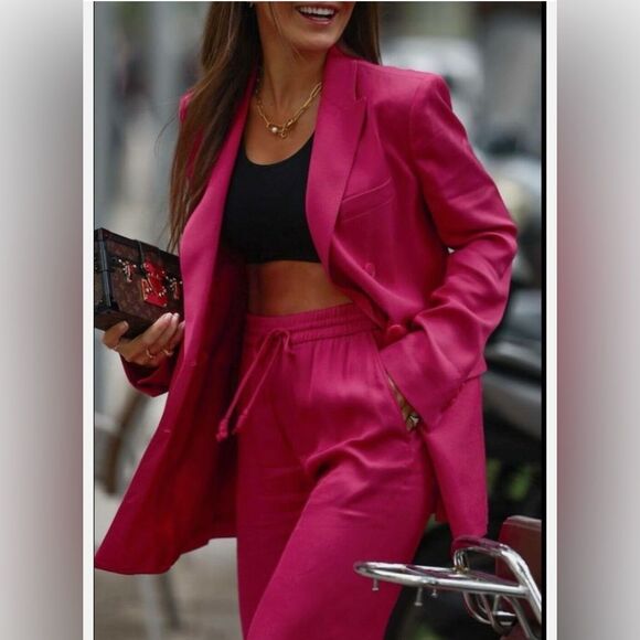 ZARA Double Breasted BUTTONED BLAZER FUCHSIA 2991/452 size small NWT - Picture 1 of 11
